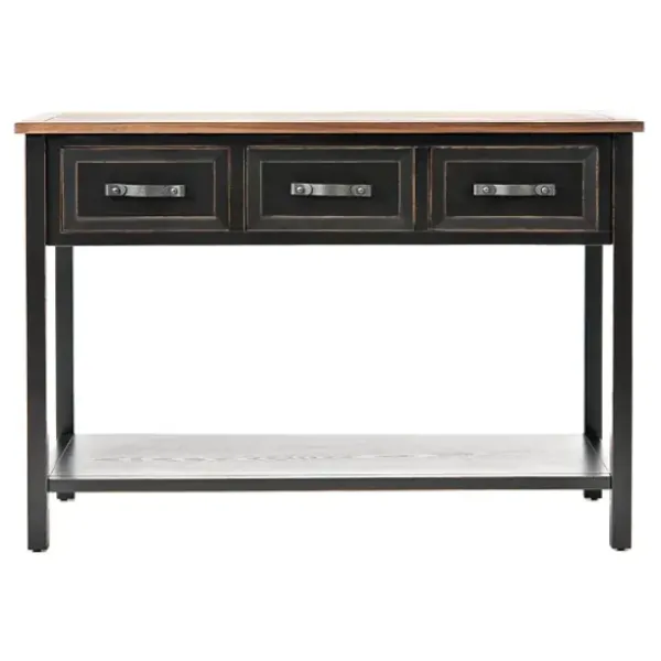 Console Tables-Kirkland's Home Ainsly Distressed Oak Top Console Table Black