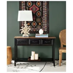 Console Tables-Kirkland's Home Ainsly Distressed Oak Top Console Table Black