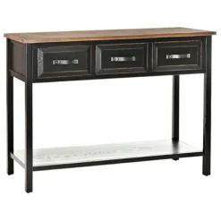 Console Tables-Kirkland's Home Ainsly Distressed Oak Top Console Table Black