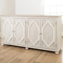 Cabinets & Sideboards-Kirkland's Home Alana Washed 4-Door Cabinet White