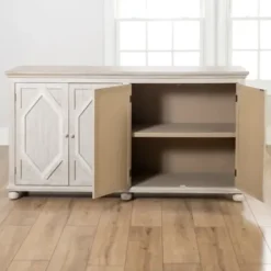 Cabinets & Sideboards-Kirkland's Home Alana Washed 4-Door Cabinet White