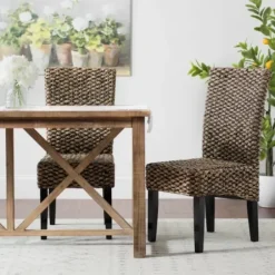 Dining Chairs-Kirkland's Home Alana Water Hyacinth Parson Chairs, Set Of 2 Brown