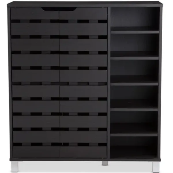 Entryway Furniture-Kirkland's Home Aldrich Black Slatted Shoe Storage Cabinet