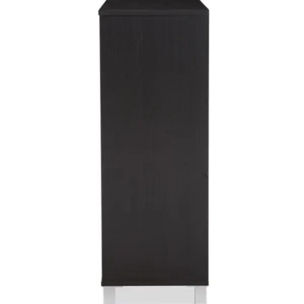 Entryway Furniture-Kirkland's Home Aldrich Black Slatted Shoe Storage Cabinet