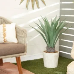 Arrangements & Greenery-Kirkland's Home Aloe Barbadensis In Pebble Planter Green/White