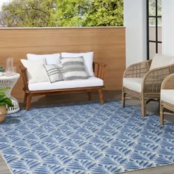 Outdoor Rugs-Kirkland's Home Aloha Botanical Indoor/Outdoor Rug, 3X5 Blue
