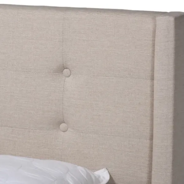 Beds & Headboards-Kirkland's Home Amala Beige Button Tufted Queen Bed Frame Tan