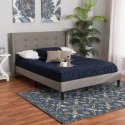 Beds & Headboards-Kirkland's Home Amala Button Tufted Queen Bed Frame Gray
