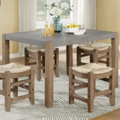 Dining Tables-Kirkland's Home Amber Wood Faux Concrete Top Dining Table Brown