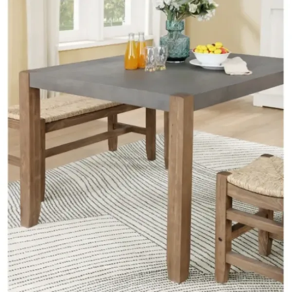 Dining Tables-Kirkland's Home Amber Wood Faux Concrete Top Dining Table Brown