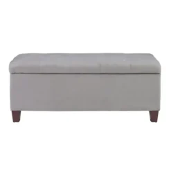 Entryway Furniture-Kirkland's Home Amelia Tufted Shoe Storage Ottoman Bench Gray