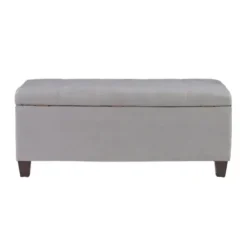 Entryway Furniture-Kirkland's Home Amelia Tufted Shoe Storage Ottoman Bench Gray