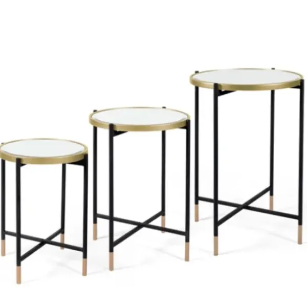 Accent & End Tables-Kirkland's Home Anastasia Mirrored Metal Accent Tables, Set Of 3 Black