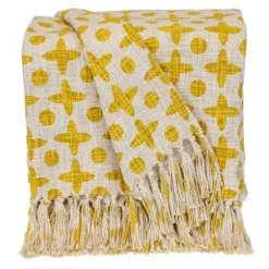 Blankets & Throws-Kirkland's Home And Beige Patterned Fringe Throw Yellow