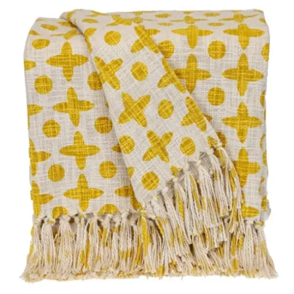 Blankets & Throws-Kirkland's Home And Beige Patterned Fringe Throw Yellow