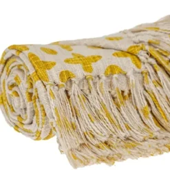 Blankets & Throws-Kirkland's Home And Beige Patterned Fringe Throw Yellow