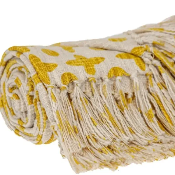Blankets & Throws-Kirkland's Home And Beige Patterned Fringe Throw Yellow