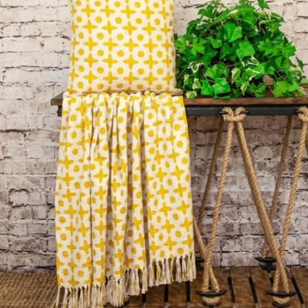 Blankets & Throws-Kirkland's Home And Beige Patterned Fringe Throw Yellow