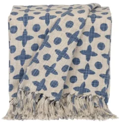Blankets & Throws-Kirkland's Home And Beige Patterned Fringe Throw Blue