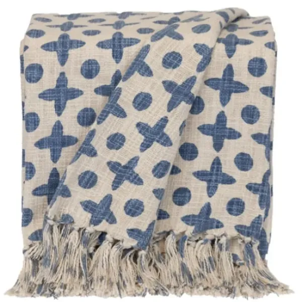Blankets & Throws-Kirkland's Home And Beige Patterned Fringe Throw Blue