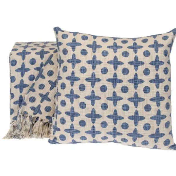Blankets & Throws-Kirkland's Home And Beige Patterned Fringe Throw Blue