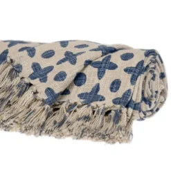Blankets & Throws-Kirkland's Home And Beige Patterned Fringe Throw Blue