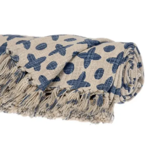 Blankets & Throws-Kirkland's Home And Beige Patterned Fringe Throw Blue