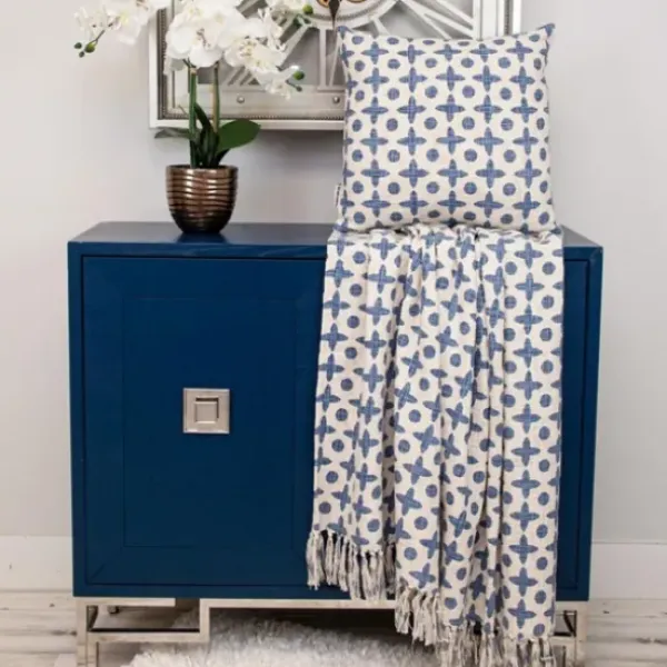 Blankets & Throws-Kirkland's Home And Beige Patterned Fringe Throw Blue