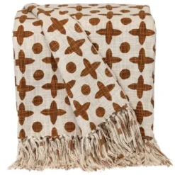 Blankets & Throws-Kirkland's Home And Beige Patterned Fringe Throw Brown