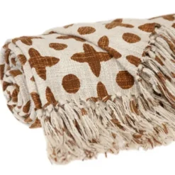 Blankets & Throws-Kirkland's Home And Beige Patterned Fringe Throw Brown