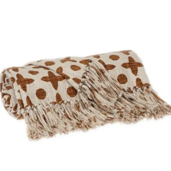 Blankets & Throws-Kirkland's Home And Beige Patterned Fringe Throw Brown