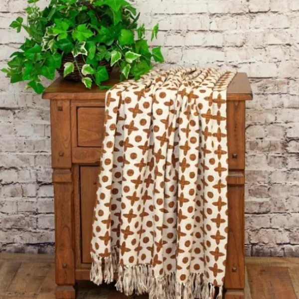 Blankets & Throws-Kirkland's Home And Beige Patterned Fringe Throw Brown