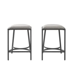 Bar Stools & Counter Height Stools-Kirkland's Home And Black Metal Counter Stools, Set Of 2 Gray