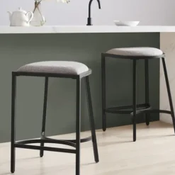 Bar Stools & Counter Height Stools-Kirkland's Home And Black Metal Counter Stools, Set Of 2 Gray