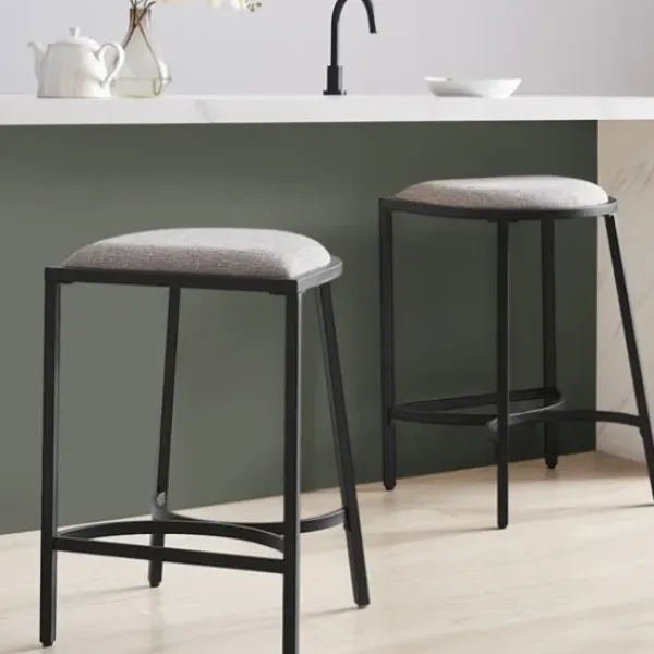 Bar Stools & Counter Height Stools-Kirkland's Home And Black Metal Counter Stools, Set Of 2 Gray