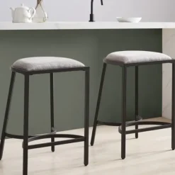 Bar Stools & Counter Height Stools-Kirkland's Home And Black Metal Counter Stools, Set Of 2 Gray