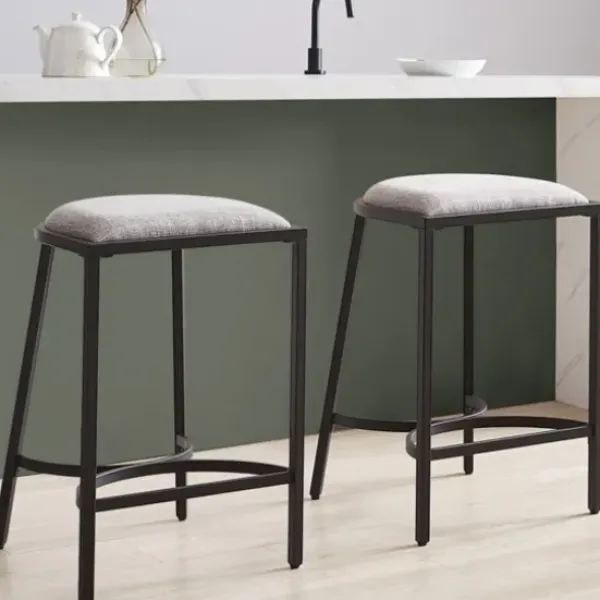 Bar Stools & Counter Height Stools-Kirkland's Home And Black Metal Counter Stools, Set Of 2 Gray