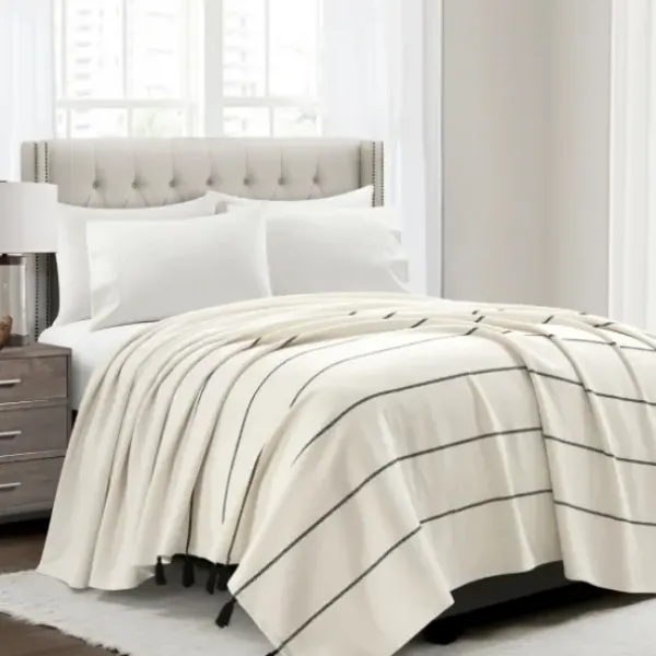 Bedspreads & Coverlets-Kirkland's Home And Black Striped King Coverlet Ivory