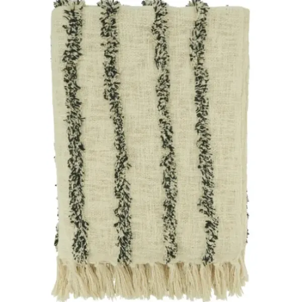 Blankets & Throws-Kirkland's Home And Black Tufted Lines Throw Ivory