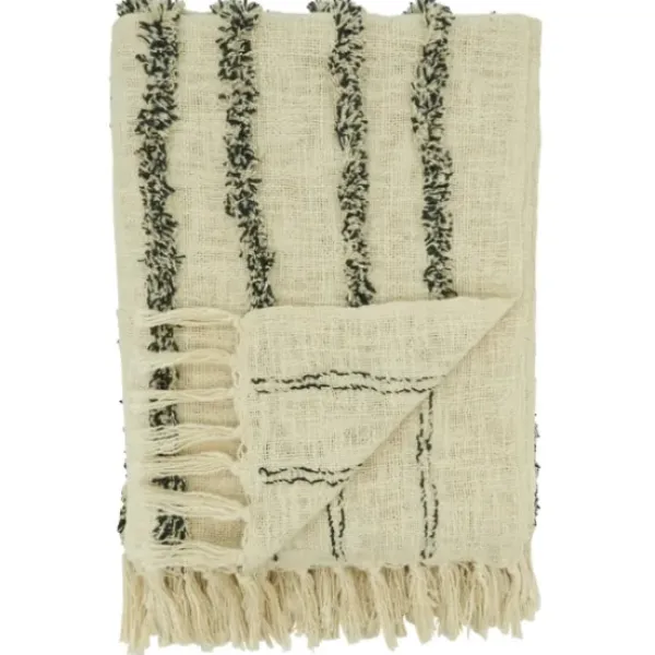 Blankets & Throws-Kirkland's Home And Black Tufted Lines Throw Ivory
