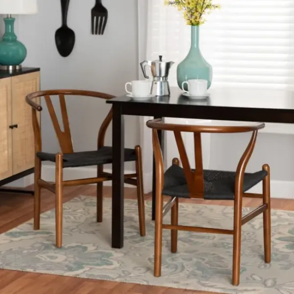 Dining Chairs-Kirkland's Home And Black Wishbone Dining Chairs, Set Of 2 Brown