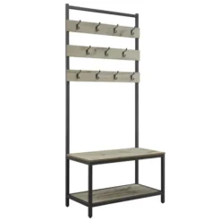 Entryway Furniture-Kirkland's Home And Black Wood Bench Hall Tree Gray