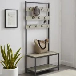 Entryway Furniture-Kirkland's Home And Black Wood Bench Hall Tree Gray
