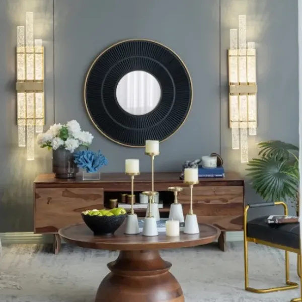 Decorative Mirrors-Kirkland's Home And Gold Double Ribbed Wall Mirror Black