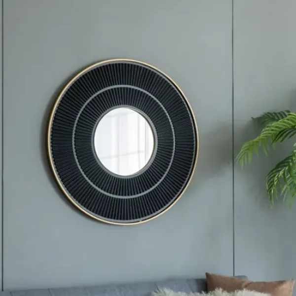 Decorative Mirrors-Kirkland's Home And Gold Double Ribbed Wall Mirror Black
