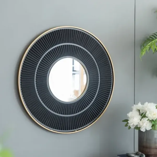 Decorative Mirrors-Kirkland's Home And Gold Double Ribbed Wall Mirror Black