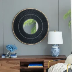 Decorative Mirrors-Kirkland's Home And Gold Double Ribbed Wall Mirror Black