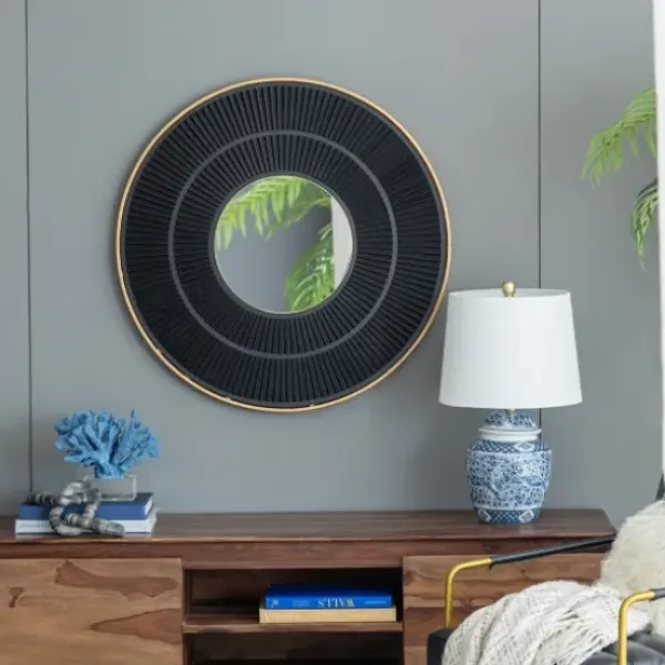 Decorative Mirrors-Kirkland's Home And Gold Double Ribbed Wall Mirror Black