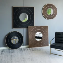 Decorative Mirrors-Kirkland's Home And Gold Double Ribbed Wall Mirror Black