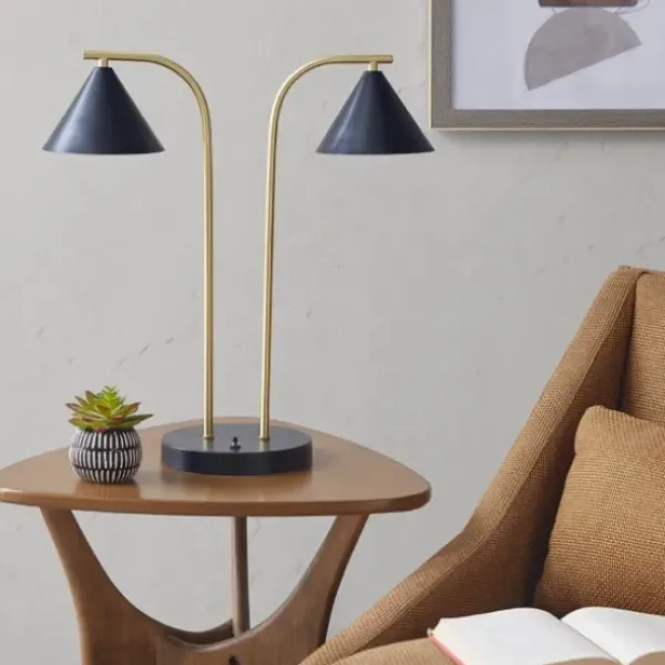 Table Lamps-Kirkland's Home And Gold Double Shade Table Lamp Black